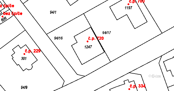 Radošovice 720, Říčany na parcele st. 1247 v KÚ Říčany-Radošovice, Katastrální mapa