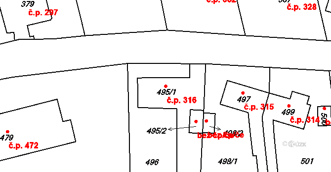 Velké Opatovice 316 na parcele st. 495/1 v KÚ Velké Opatovice, Katastrální mapa