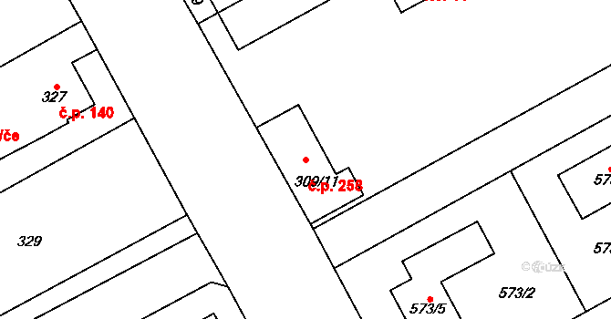 Ostrovačice 258 na parcele st. 309/11 v KÚ Ostrovačice, Katastrální mapa