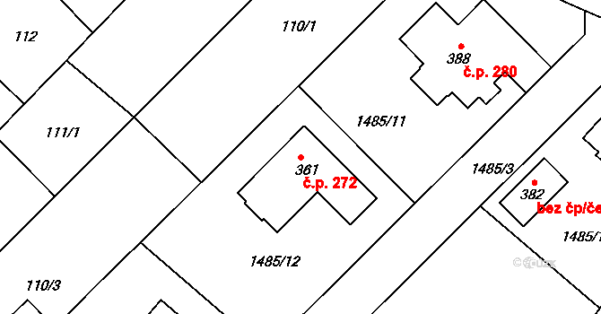 Čejov 272 na parcele st. 361 v KÚ Čejov, Katastrální mapa
