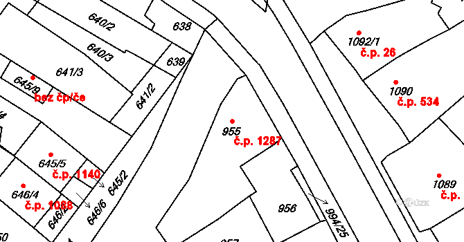 Mutěnice 1287 na parcele st. 955 v KÚ Mutěnice, Katastrální mapa