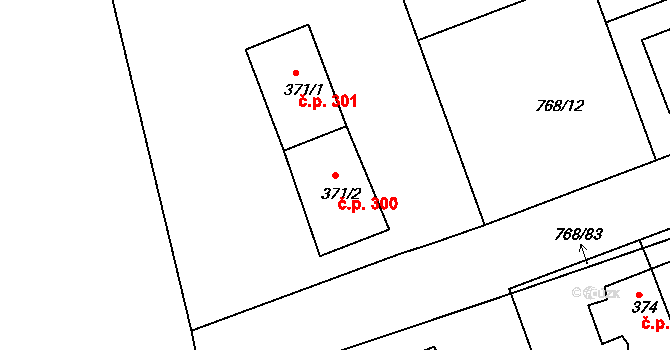 Merklín 300 na parcele st. 371/2 v KÚ Merklín u Přeštic, Katastrální mapa