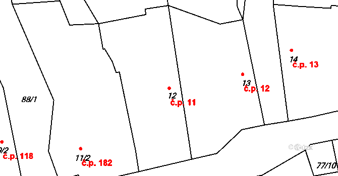 Herálec 11 na parcele st. 12 v KÚ Herálec, Katastrální mapa