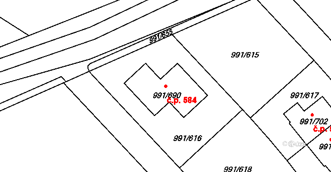 Velká Chuchle 584, Praha na parcele st. 991/690 v KÚ Velká Chuchle, Katastrální mapa