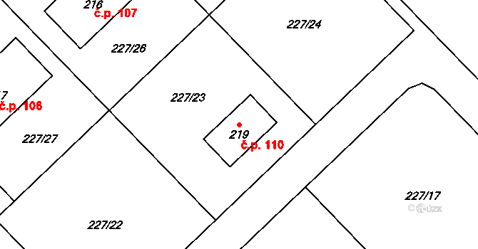 Svijany 110 na parcele st. 219 v KÚ Svijany, Katastrální mapa