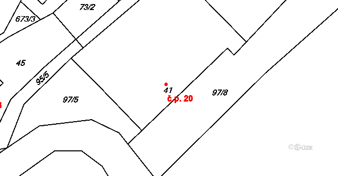 Petrovice u Uhelné Příbramě 20, Uhelná Příbram na parcele st. 41 v KÚ Petrovice u Uhelné Příbramě, Katastrální mapa