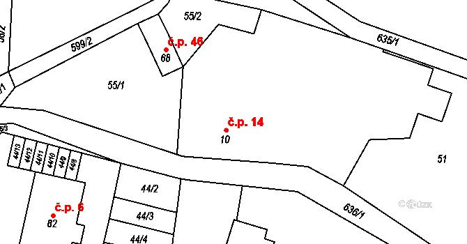 Brocná 14, Skuhrov nad Bělou na parcele st. 10 v KÚ Brocná, Katastrální mapa