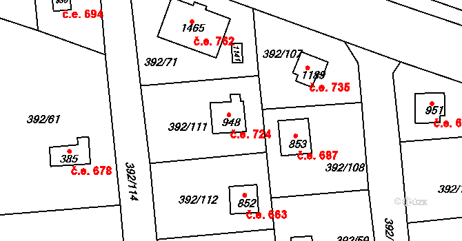 Šťáhlavy 724 na parcele st. 948 v KÚ Šťáhlavy, Katastrální mapa