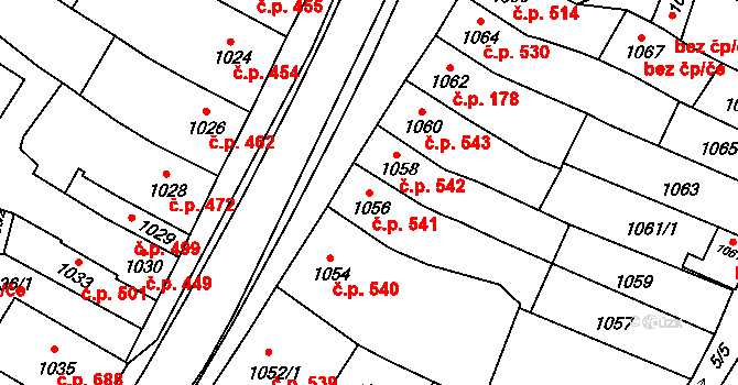 Koryčany 541 na parcele st. 1056 v KÚ Koryčany, Katastrální mapa
