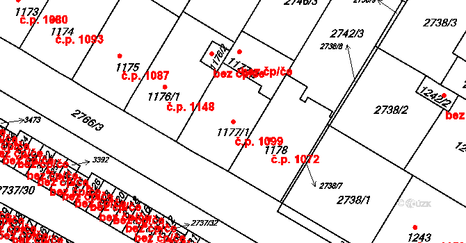 Bystřice pod Hostýnem 1099 na parcele st. 1177/1 v KÚ Bystřice pod Hostýnem, Katastrální mapa