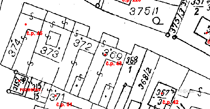 Dyjákovičky 43 na parcele st. 369 v KÚ Dyjákovičky, Katastrální mapa