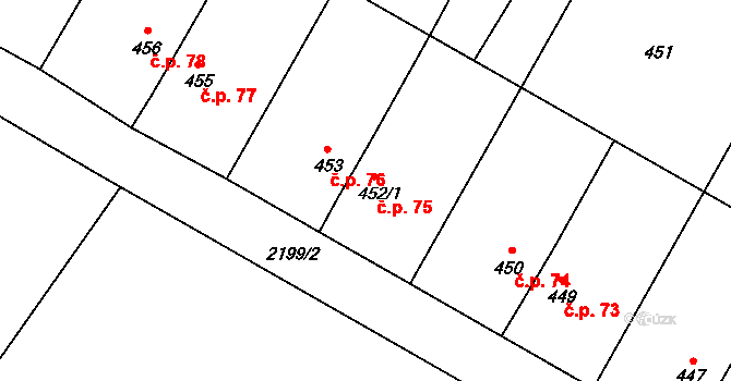 Valtrovice 75 na parcele st. 452/1 v KÚ Valtrovice, Katastrální mapa