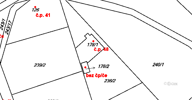 Zavadilka 48, Jizbice na parcele st. 178/1 v KÚ Jizbice u Nymburka, Katastrální mapa