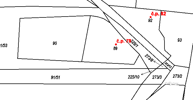 Honice 78, Stochov na parcele st. 89 v KÚ Honice, Katastrální mapa