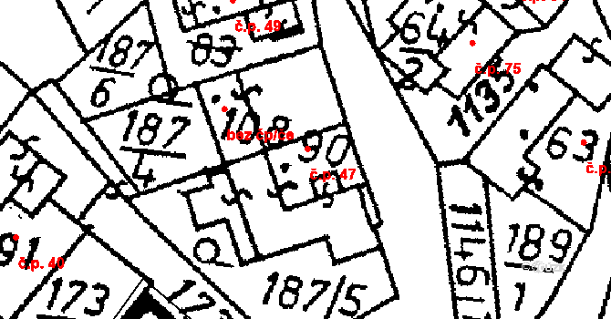 Klucké Chvalovice 47, Zbýšov na parcele st. 90 v KÚ Klucké Chvalovice, Katastrální mapa