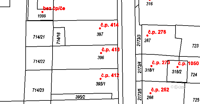 Lišov 413 na parcele st. 396 v KÚ Lišov, Katastrální mapa