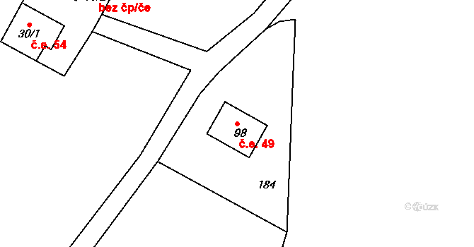 Rájec 49, Černava na parcele st. 98 v KÚ Rájec u Černavy, Katastrální mapa