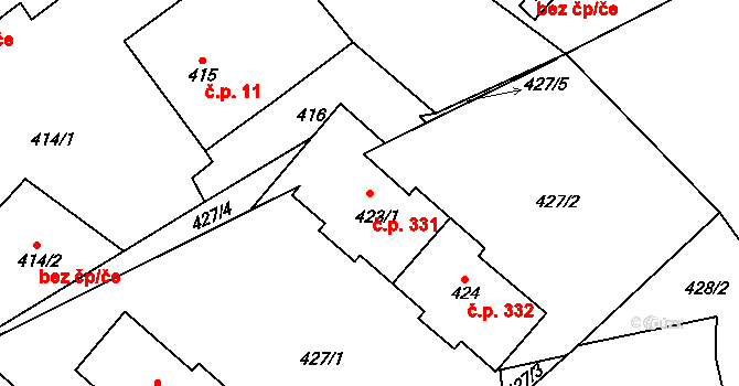 Desná I 331, Desná na parcele st. 423/1 v KÚ Desná I, Katastrální mapa