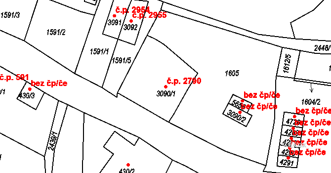 Jablonec nad Nisou 2790 na parcele st. 3090/1 v KÚ Jablonec nad Nisou, Katastrální mapa