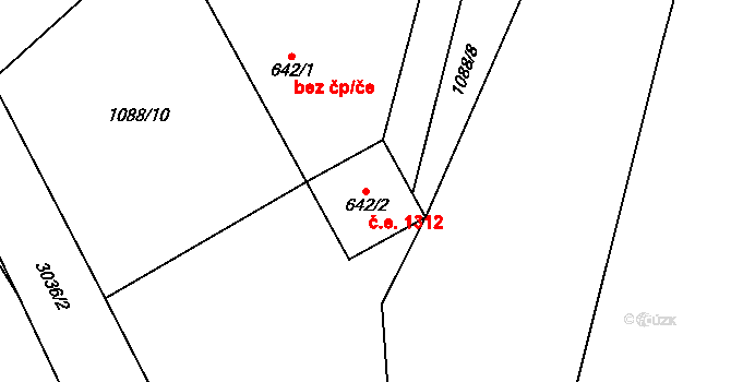 Kořenov 1312 na parcele st. 642/2 v KÚ Polubný, Katastrální mapa
