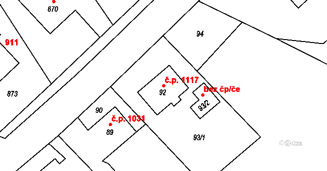 Bystřice 1117 na parcele st. 92 v KÚ Bystřice nad Olší, Katastrální mapa