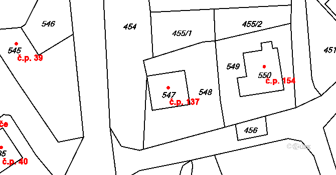 Osoblaha 137 na parcele st. 547 v KÚ Osoblaha, Katastrální mapa