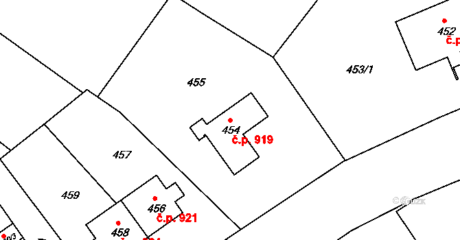 Rýmařov 919 na parcele st. 454 v KÚ Rýmařov, Katastrální mapa