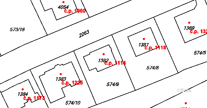 Šumperk 1114 na parcele st. 1382 v KÚ Šumperk, Katastrální mapa