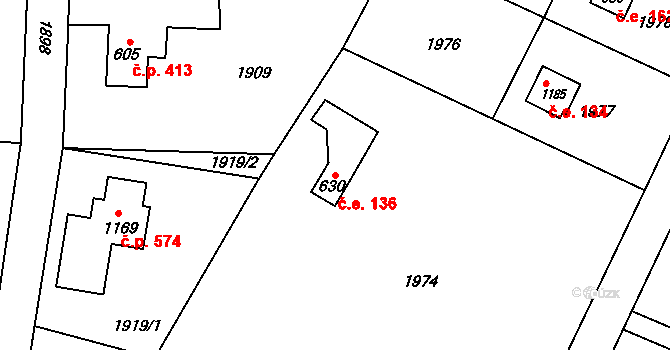 Čerčany 136 na parcele st. 630 v KÚ Čerčany, Katastrální mapa