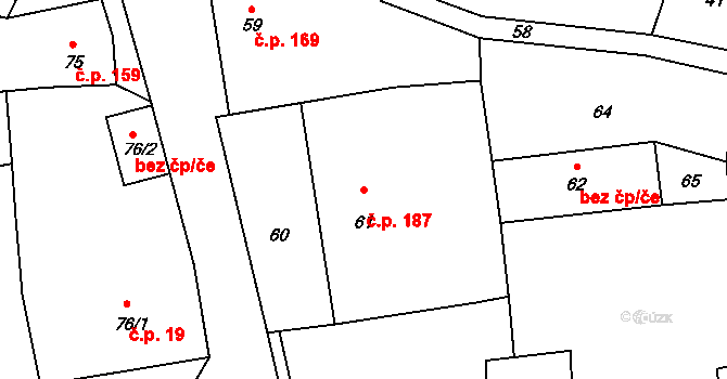 Netvořice 187 na parcele st. 61 v KÚ Netvořice, Katastrální mapa