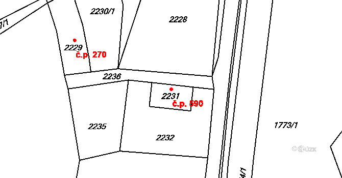 Libušín 590 na parcele st. 2231 v KÚ Libušín, Katastrální mapa