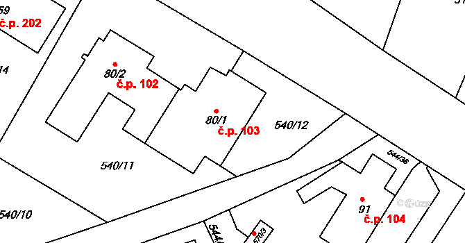 Ládví 103, Kamenice na parcele st. 80/1 v KÚ Ládví, Katastrální mapa