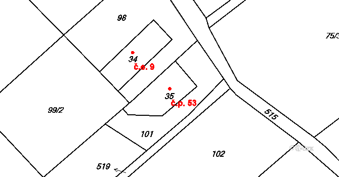 Dolní Sedlo 53, Hrádek nad Nisou na parcele st. 35 v KÚ Dolní Sedlo, Katastrální mapa