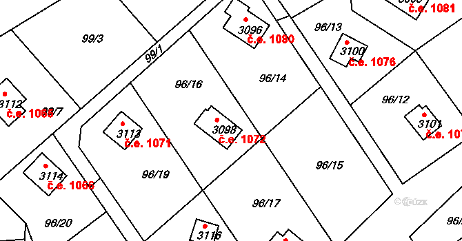 Ostravice 1072 na parcele st. 3098 v KÚ Staré Hamry 2, Katastrální mapa