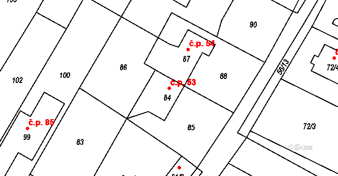 Boršov nad Vltavou 53 na parcele st. 84 v KÚ Boršov nad Vltavou, Katastrální mapa