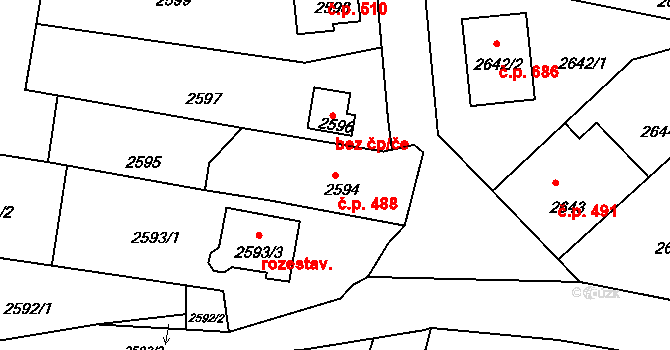 Mimoň I 488, Mimoň na parcele st. 2594 v KÚ Mimoň, Katastrální mapa