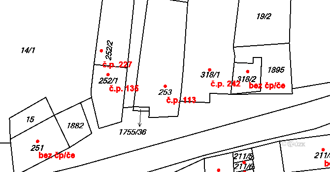Libochovice 113 na parcele st. 253 v KÚ Libochovice, Katastrální mapa