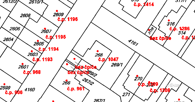 Roudnice nad Labem 1047 na parcele st. 268 v KÚ Roudnice nad Labem, Katastrální mapa