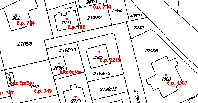 Rožnov pod Radhoštěm 2219 na parcele st. 3562 v KÚ Rožnov pod Radhoštěm, Katastrální mapa