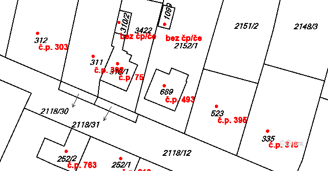 Zliv 493 na parcele st. 689 v KÚ Zliv u Českých Budějovic, Katastrální mapa