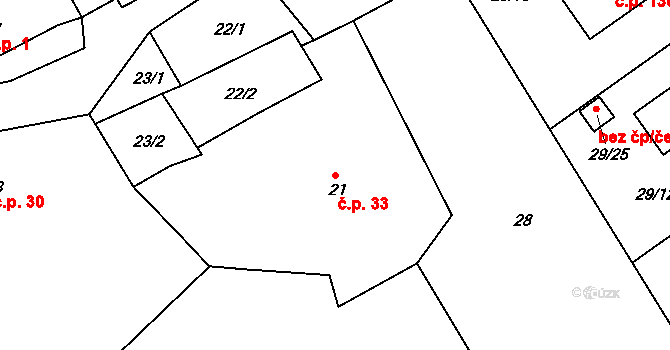 Habrovice 33, Ústí nad Labem na parcele st. 21 v KÚ Habrovice, Katastrální mapa
