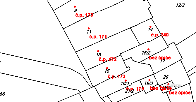 Žamberk 172 na parcele st. 13 v KÚ Žamberk, Katastrální mapa