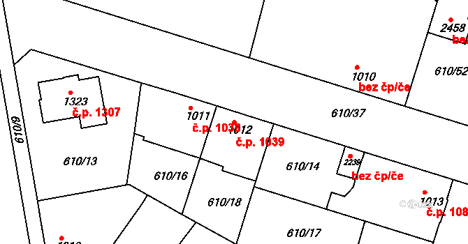 Lysá nad Labem 1039 na parcele st. 1012 v KÚ Lysá nad Labem, Katastrální mapa
