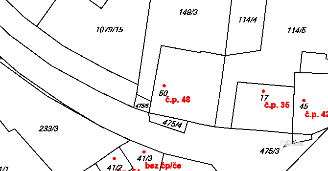 Stožice 48 na parcele st. 50 v KÚ Stožice, Katastrální mapa