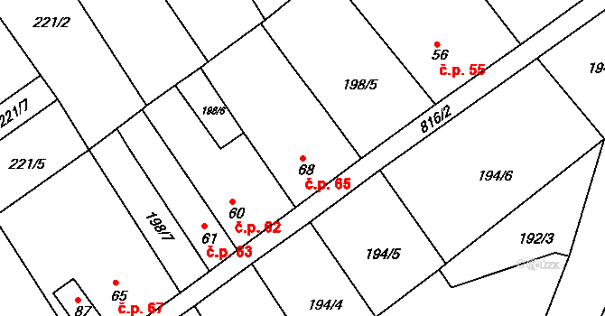 Drmaly 65, Vysoká Pec na parcele st. 68 v KÚ Drmaly, Katastrální mapa