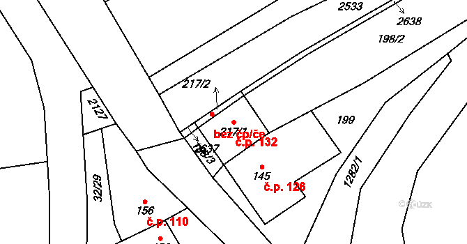 Hruška 132 na parcele st. 217/1 v KÚ Hruška, Katastrální mapa