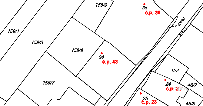 Kdousov 43 na parcele st. 34 v KÚ Kdousov, Katastrální mapa