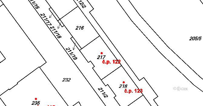Lesná 122, Brno na parcele st. 217 v KÚ Lesná, Katastrální mapa