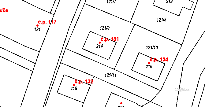 Pnětluky 131 na parcele st. 214 v KÚ Pnětluky, Katastrální mapa
