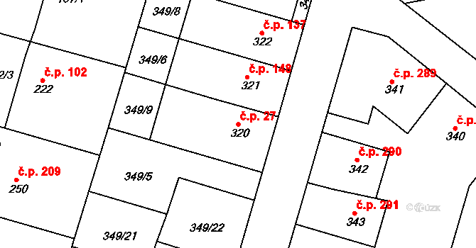 Ledvice 27 na parcele st. 320 v KÚ Ledvice, Katastrální mapa